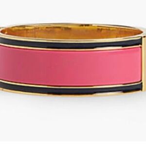 Talbots Striking Gold Pink Enamel Hinged Bangle Bracelet